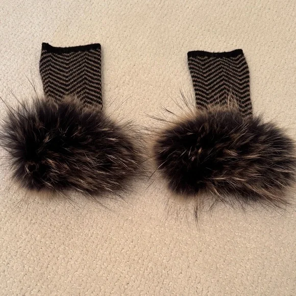 Luxurious Black and Brown Fur Cuffs - Picture 2 of 2